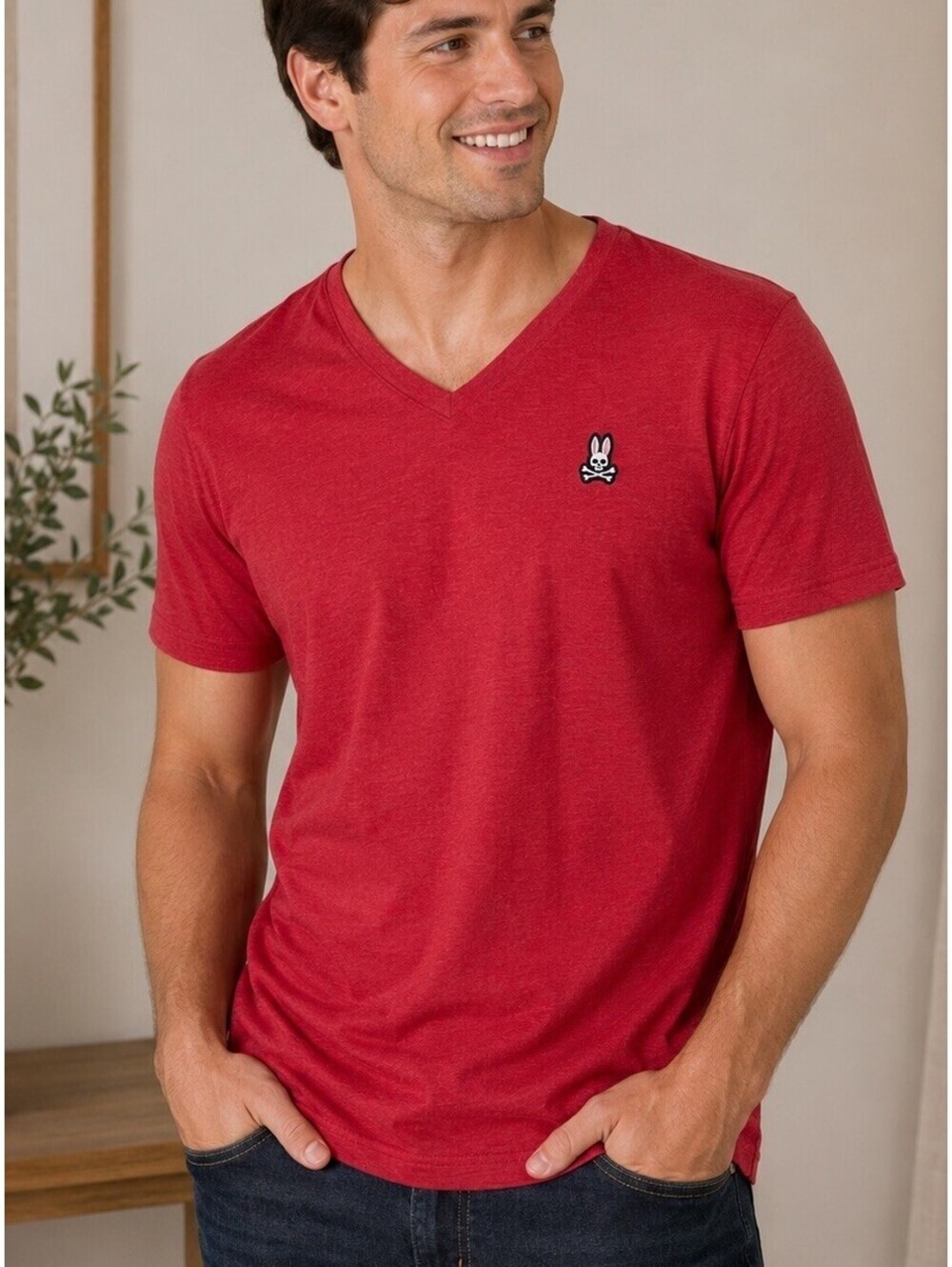 Psycho Bunny Red V-Neck Pima Cotton T-Shirt Size 6 XL Embroidered Logo Oreo